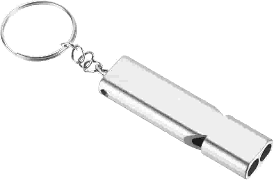 Apito de sobrevivência de emergência com chaveiro para sinalização de resgate ao ar livre em voz alta