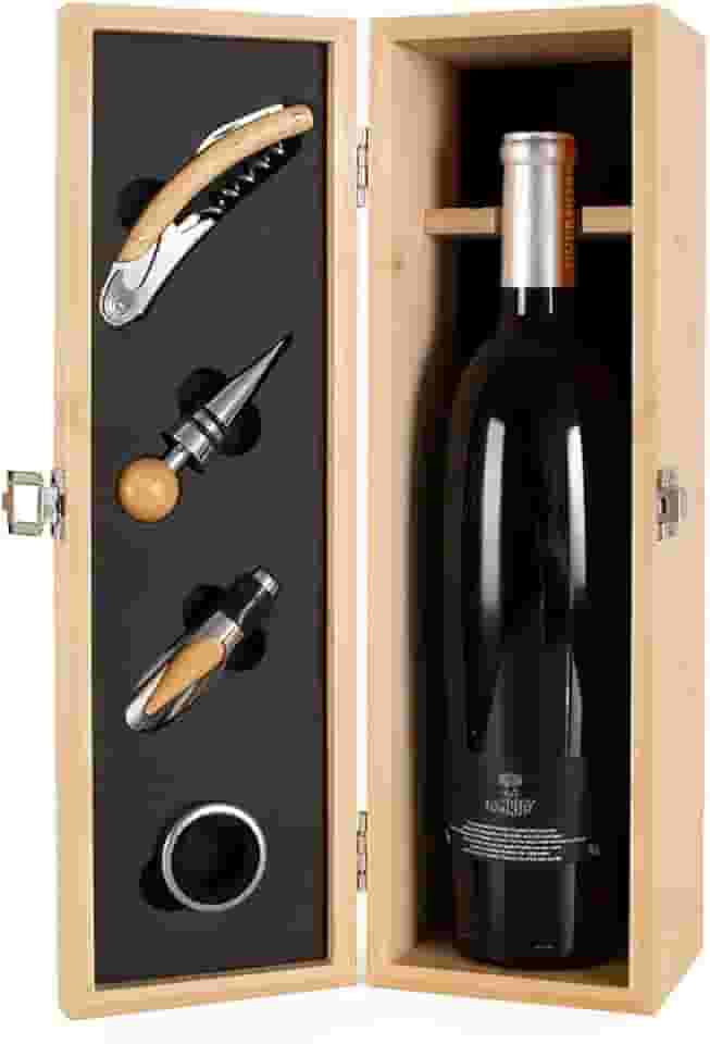 Kit Vinho com Caixa de Bambu e Com suporte para garrafa padrão de 750 ml