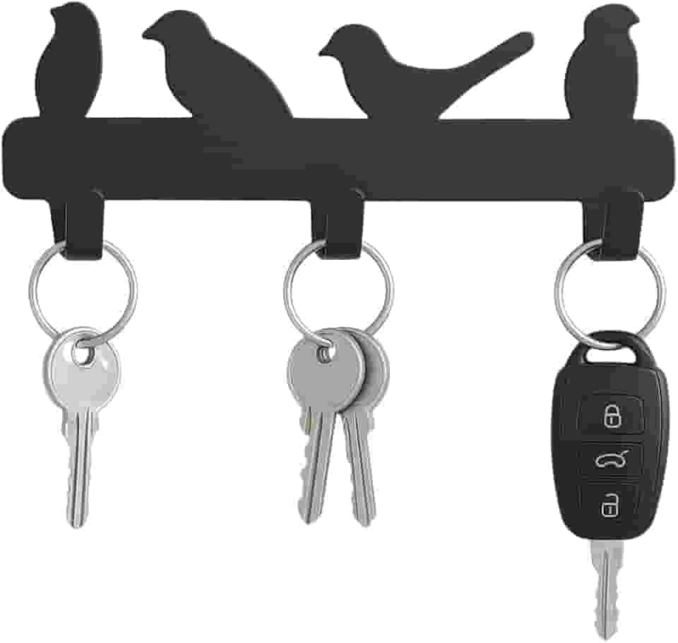 Porta Chaves de Parede em Metal Preto com Design de Pássaros – Suporte Decorativo com 3 Ganchos para Chaves, Acessórios e Carteiras – Organização para Hall de Entrada, Sala, Cozinha e Escritório
