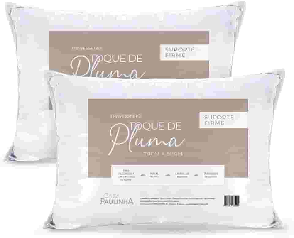 Kit 02 Travesseiros Toque de Pluma Pena Firme Percal 180 Fios 70x50cm Antiestresse, Lavável, Antiácaro, Antialérgico