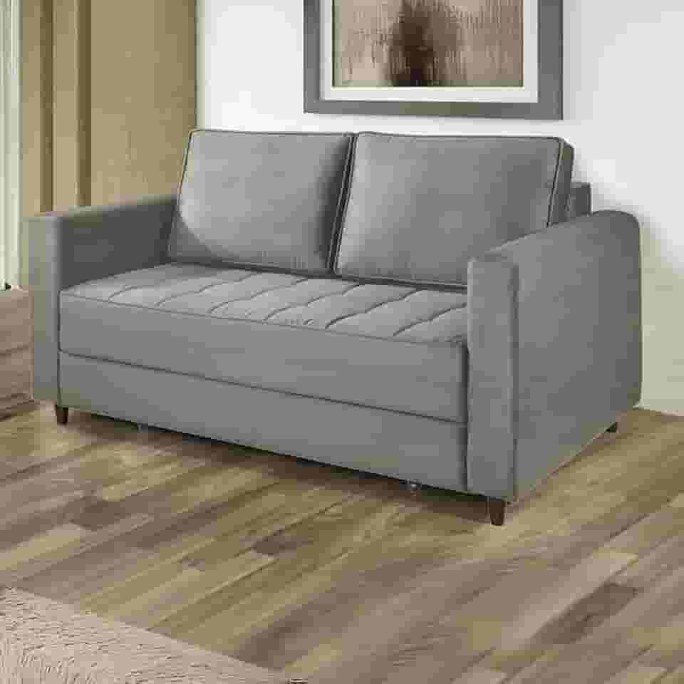 Sofá Cama Belize 2 Lugares Com Pés de Madeira e Rodízios Cinza