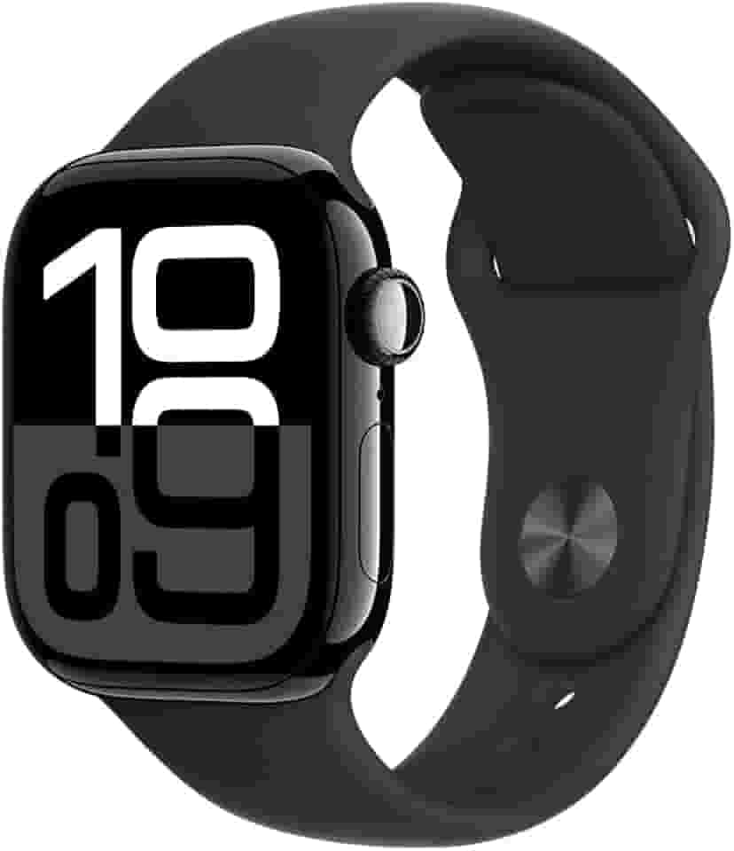 Apple Watch Series 10 GPS • Caixa preta brilhante de alumínio – 42 mm • Pulseira esportiva preta – P/M