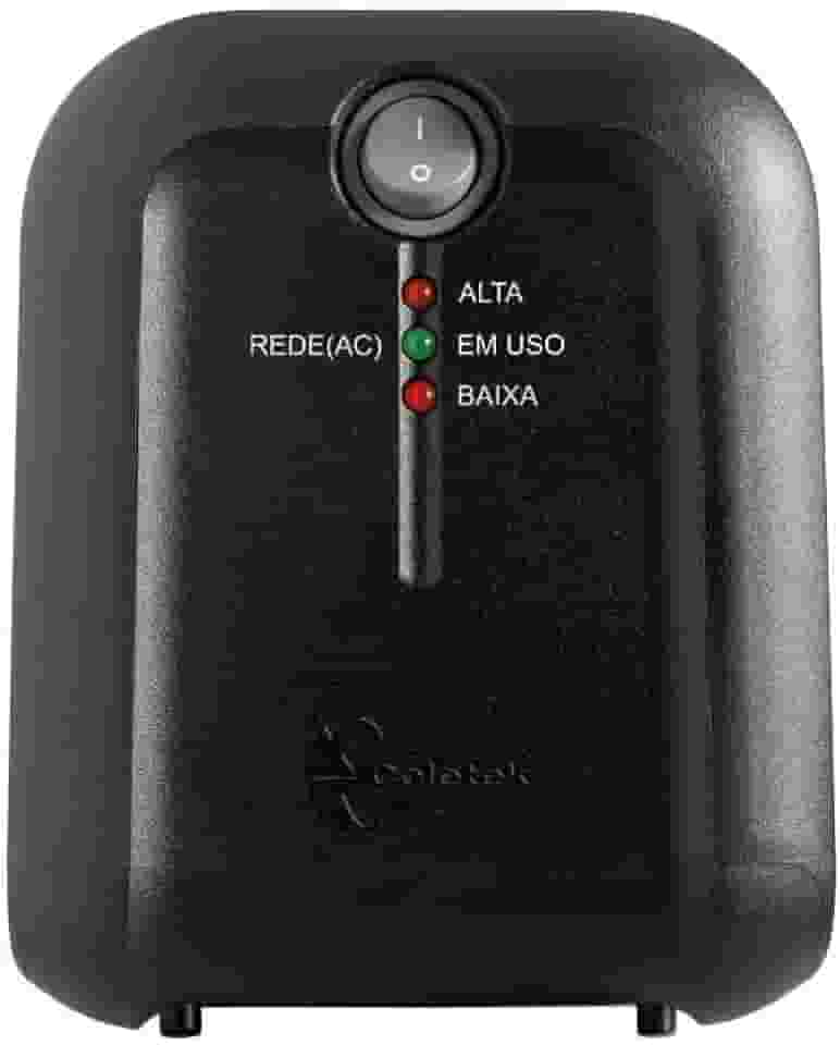Estabilizador Coletek ES-2000VA Preto, Tensão nominal de entrada 115/220V bivolt automático e Tensão nominal de saída mono 115V, 5 Tomadas Padrão NBR 14136 Frequência 60Hz