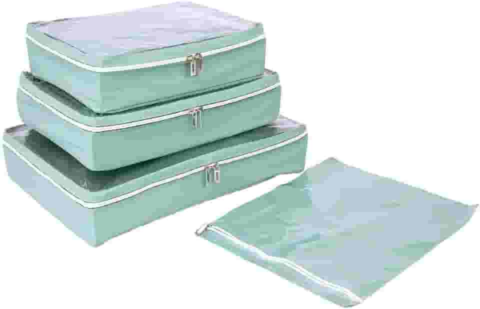 Kit 4 Pçs Organizador de Mala Impermeável com Visor e Zíper – Cubos de Bagagem para Viagem, Roupas e Calçados (Verde)