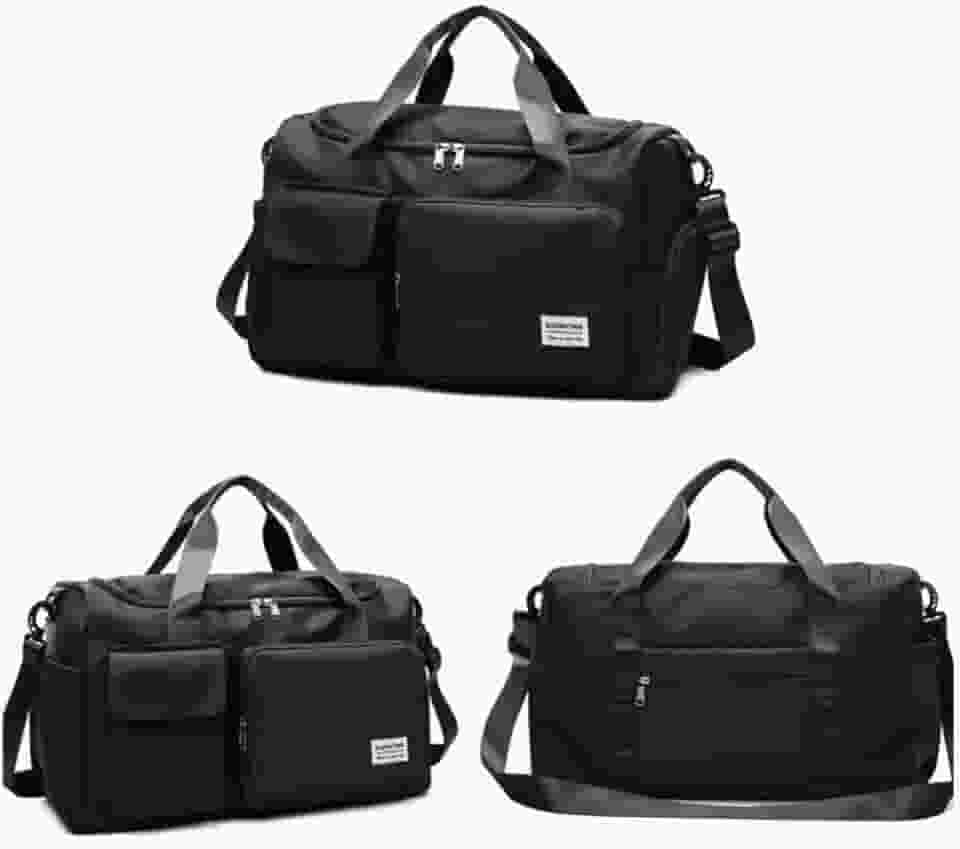 Mala de Mao Compacta de Viagem Feminina Funcional com Alca Transversal Bolsa de Viagem em Nylon Resistente com Bolso para Sapatos Ajustavel Leve e Versatil Ideal e Uso Diario (Preto)