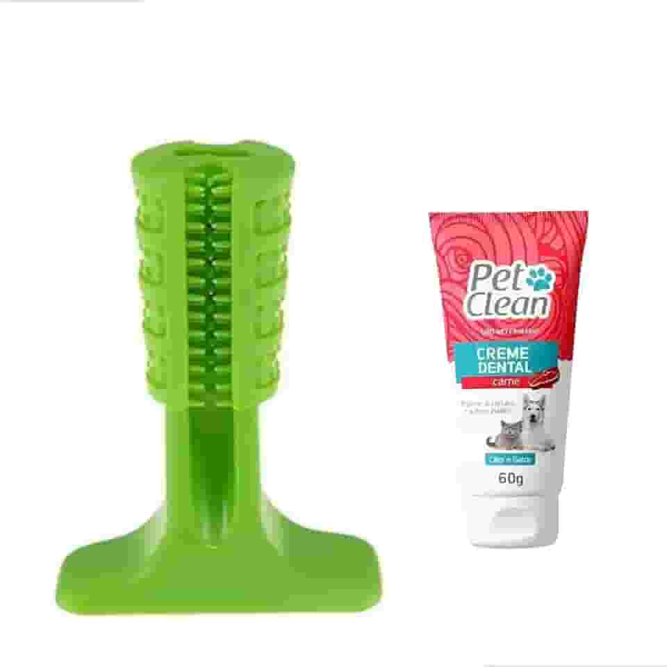 Kit Escova e Pasta de Dente 60g Limpeza Dental para Cães, Escova de Dentes em Silicone, Brinquedo Pet