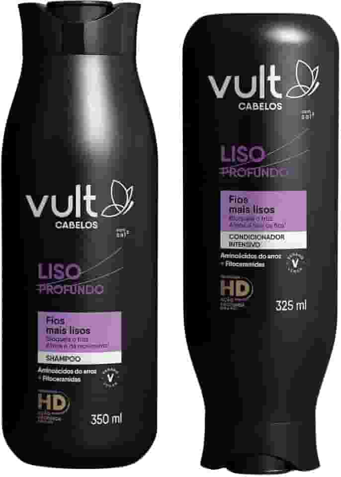 Vult Kit de Shampoo e Condicionador para Cabelos Lisos, Liso Profundo, 350ml e 325ml, Alisante, Nutritivo, Sem Sal, Fragrância Suave