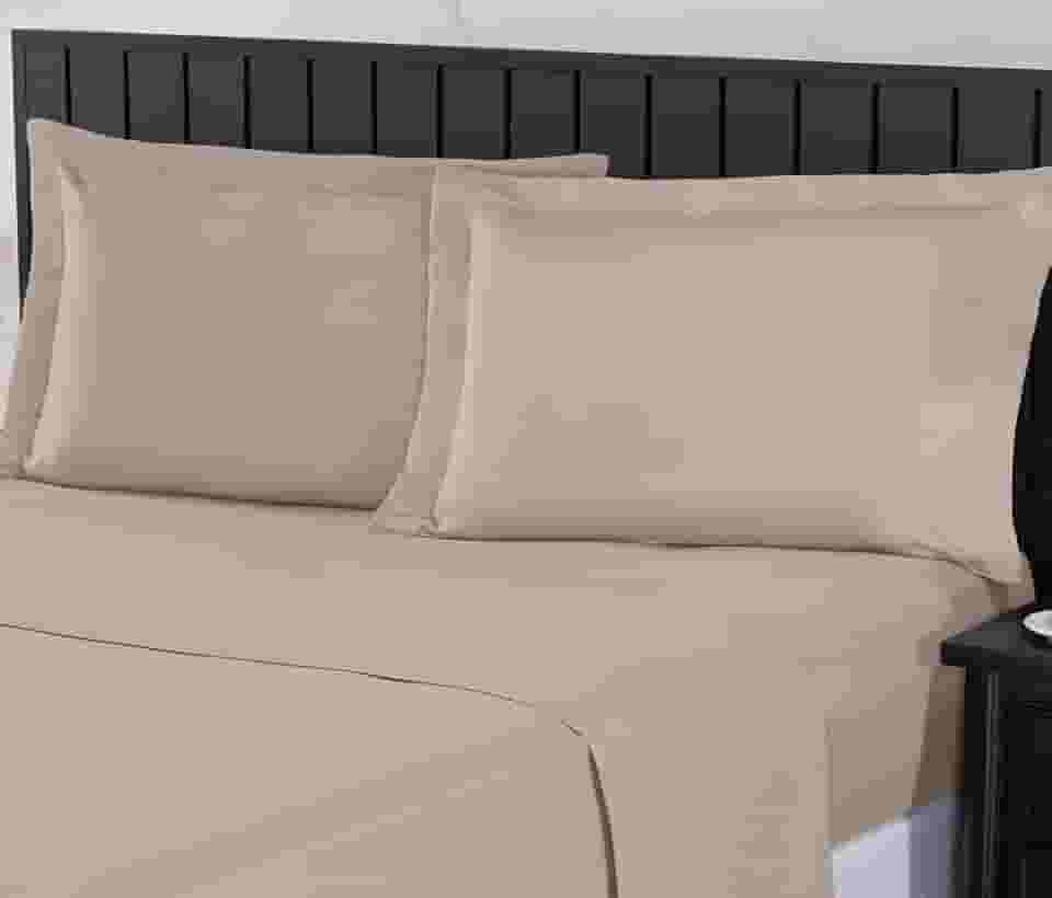 Jogo de Cama Casal 400 Fios Percal 04 Peças Com Lençol de Cima e Aba Americana, Antiácaro, Anti-pilling com Toque Macio - Bege, Casal