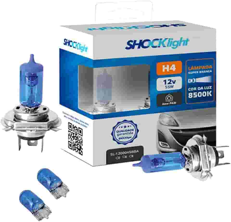 Par de Lâmpadas Super Brancas para farol H4 8500k + W5W