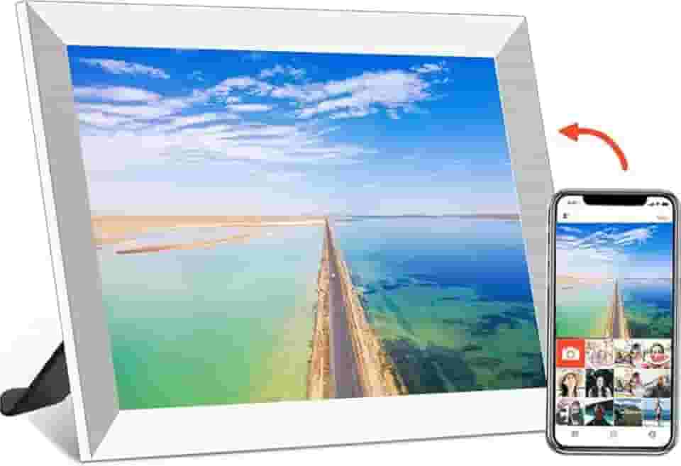 Porta Retrato digital de 10,1 Polegadas, Aplicativo Frameo, Android, WiFi, 1 GB de RAM, 16 GB de memória, tela IPS COM ALTO BRILHO, Porta-Retrato digital, (BRANCO)