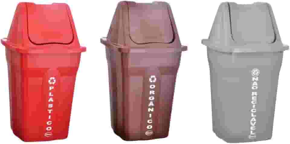 Conjunto com 3 Lixeiras Basculantes 60L para Coleta Seletiva – Plásticas, Resistentes, Ideais para Escritório, Condomínio e Área Externa