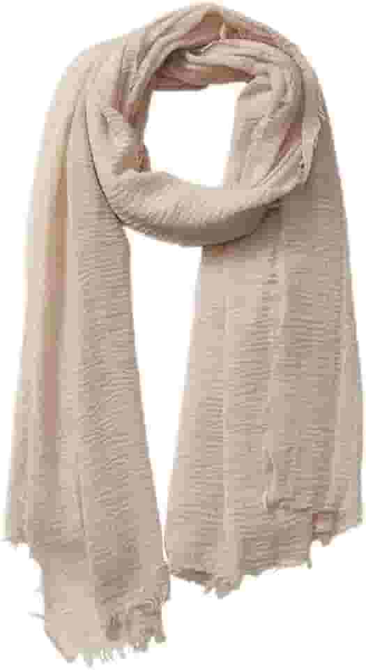 Cachecol texturizado enrugado com franja - Xale de algodão e linho para viagens