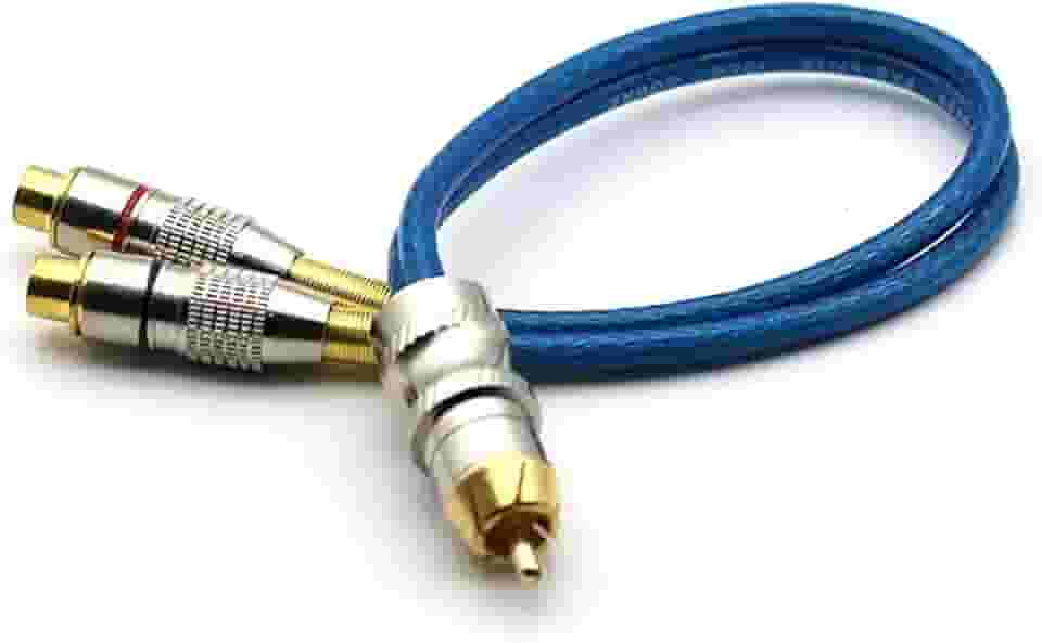 Cabo Y RCA 1 Macho 2 Fêmea Blindado Som Automotivo Anti-Ruído TechOne Svart Fio Cobre Ouro