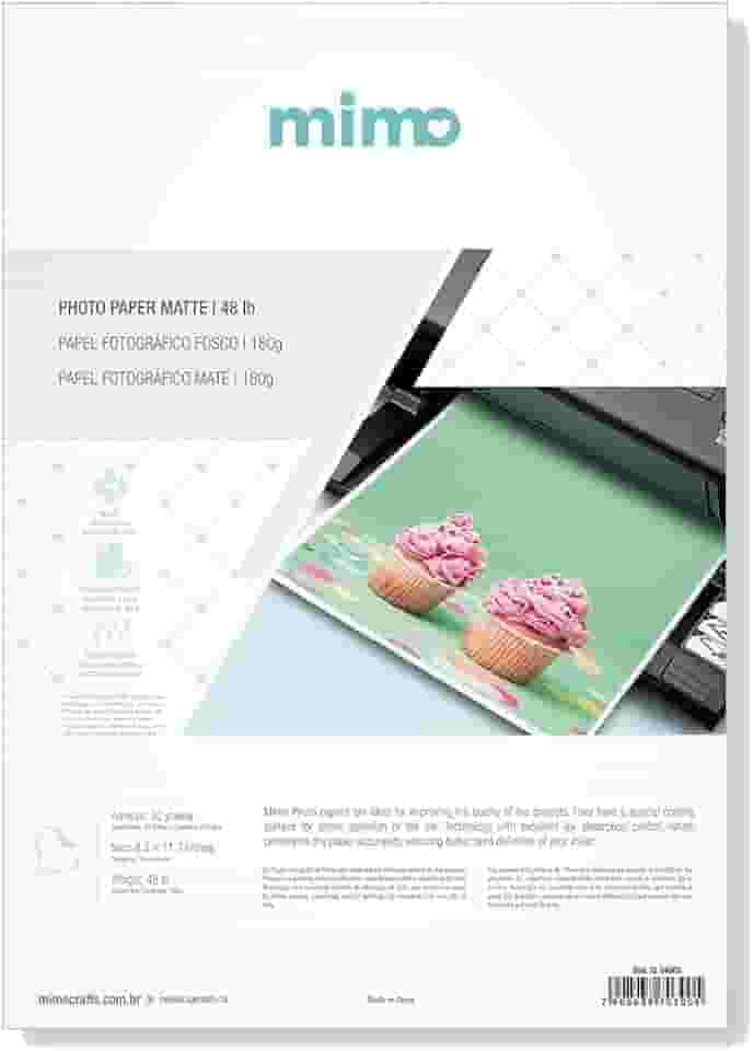 Mimo - Papel Fotográfico Fosco - A4-180g - 20 Fls - Qualidade Premium - Controle de Absorção da Tinta Para Melhor Absorção e Resistente a Água - Gramatura de 180 g/m²