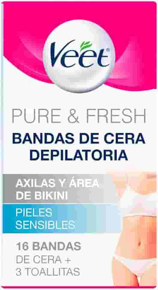 Veet Cera Fria Para Depilação Da Virilha E Axila Pure & Fresh Pele Delicada Com 16 Folhas Depilatórias
