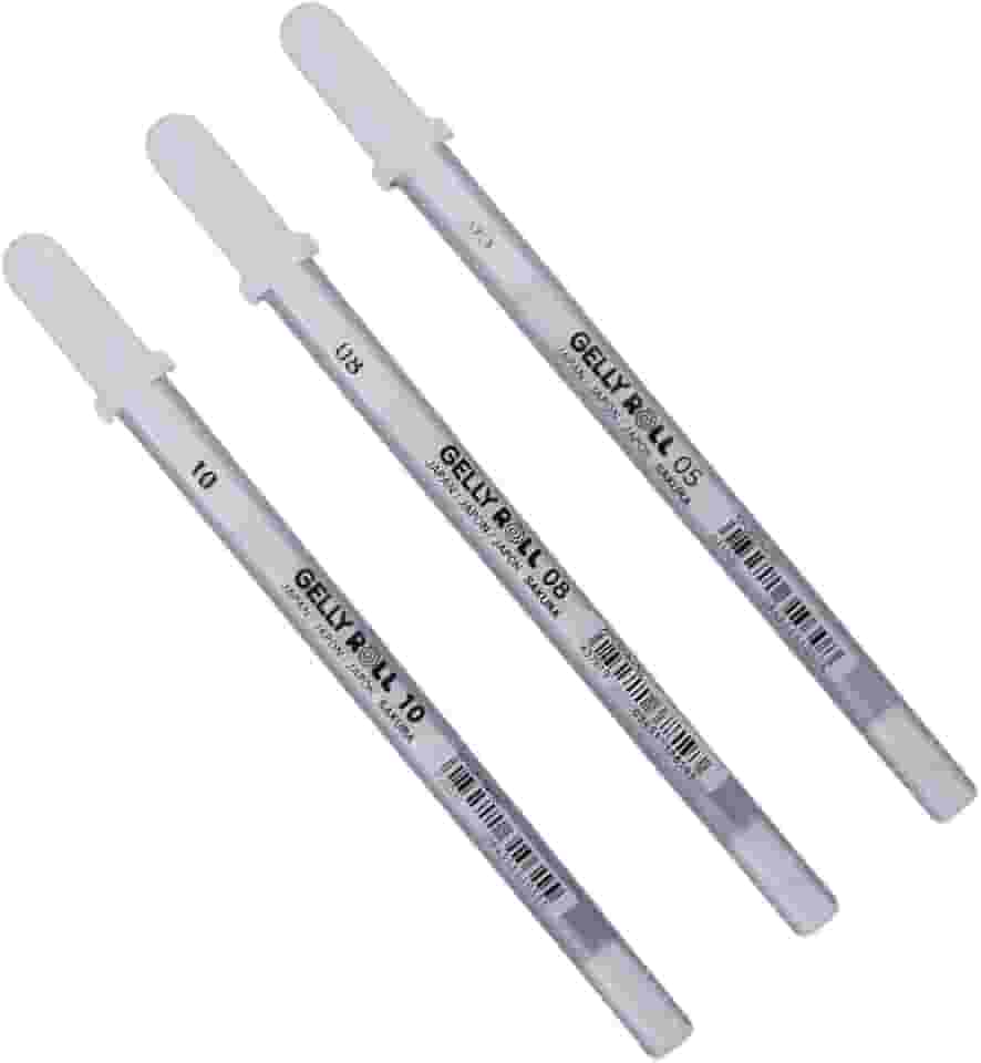 Sakura Gelly Roll, Kit 3 Canetas Gel Brancas, Espessuras 0.5mm, 0.8mm e 1.0mm