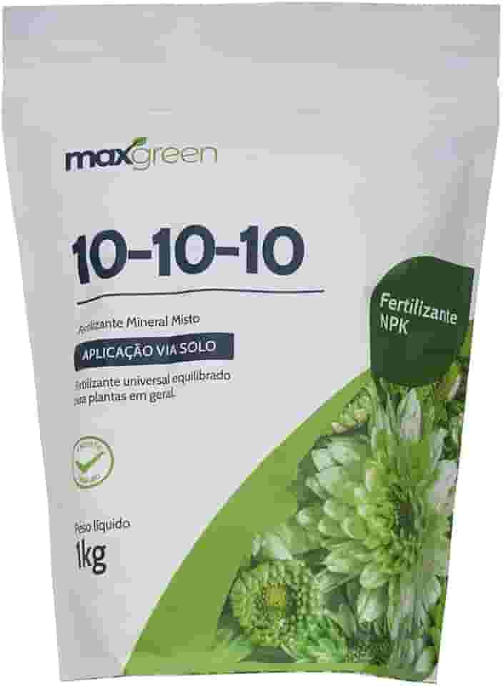 Fertilizante Maxgreen 10-10-10, Adubo Mineral, NPK Equilibrado, Uso Universal, Pacote, 1KG