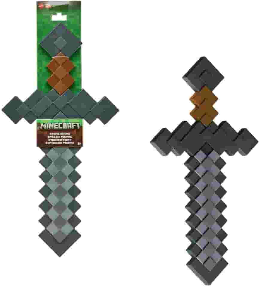 Mattel Minecraft Role-Play Coleção de acessórios de brinquedo de batalha com design pixelado, espada de pedra