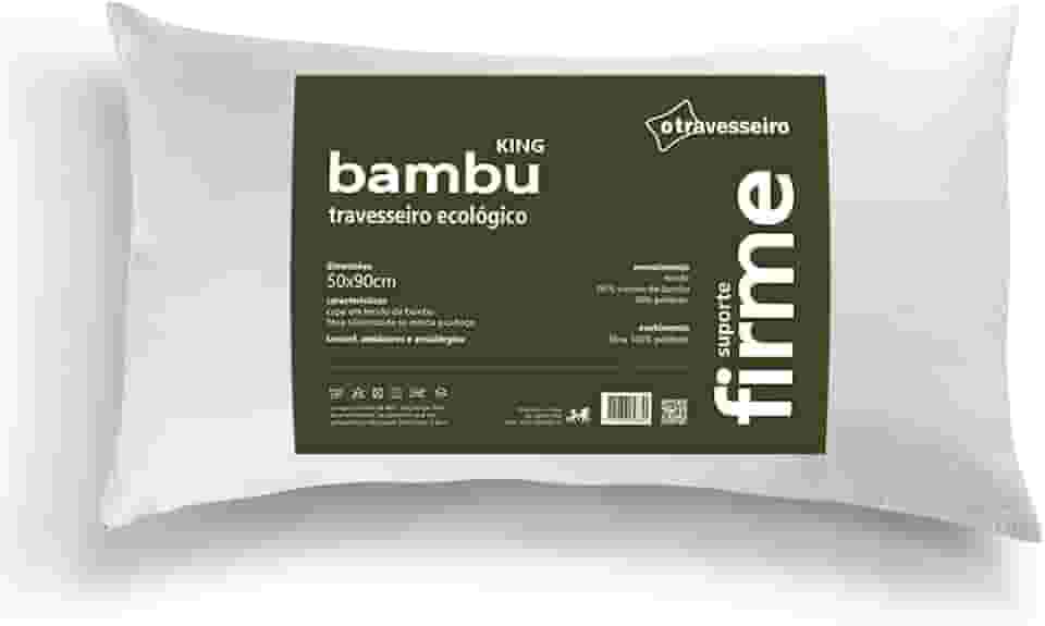 Travesseiro King Antialérgico Fibra de Bambu 50x90cm Suporte Alto e Firme, Fibra de Poliéster Siliconada, Lavável em Máquina, Branco