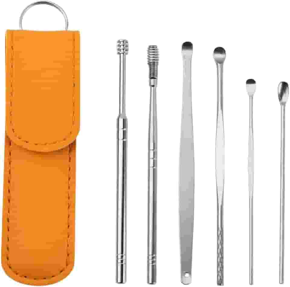 Kit Limpador de Ouvido Inox 6 Peças com Estojo - Removedor de Cera Auricular Profissional, Ferramentas Higienizadoras, Seguro e Lavável Limpeza Auditiva, Estojo de Viagem | Premium MyBrins