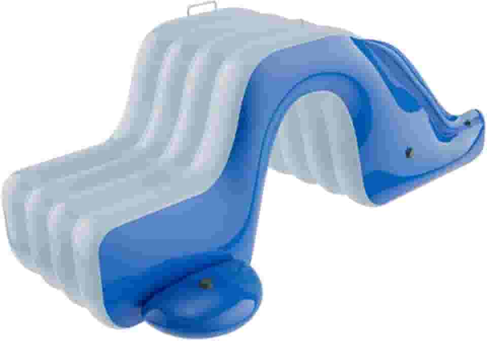 Tobogã Inflável, Centro de Jogos Inflável, Degraus Alargados, Fácil de Inflar, Brinquedo Divertido para Piscina, Jardim, Quintal E Festas de Verão, azul e branco