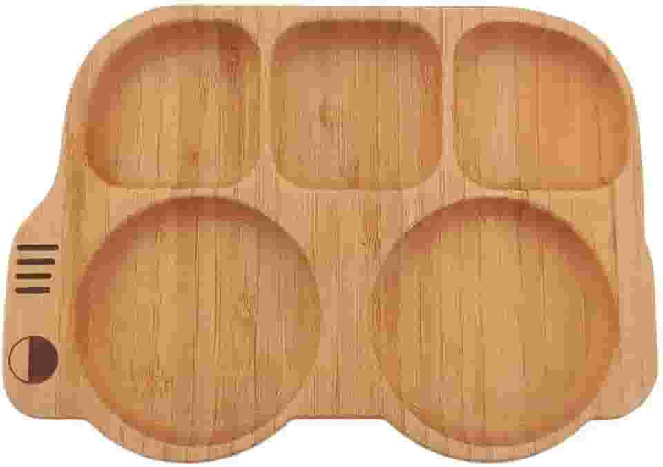 Mimo Style Prato Bus Bambu, com Divisória, com Ventosa, Marrom