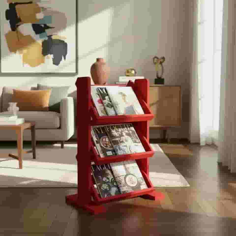 Revisteiro de Piso Chão Porta Revistas Livros Jornal Vermelho Laca