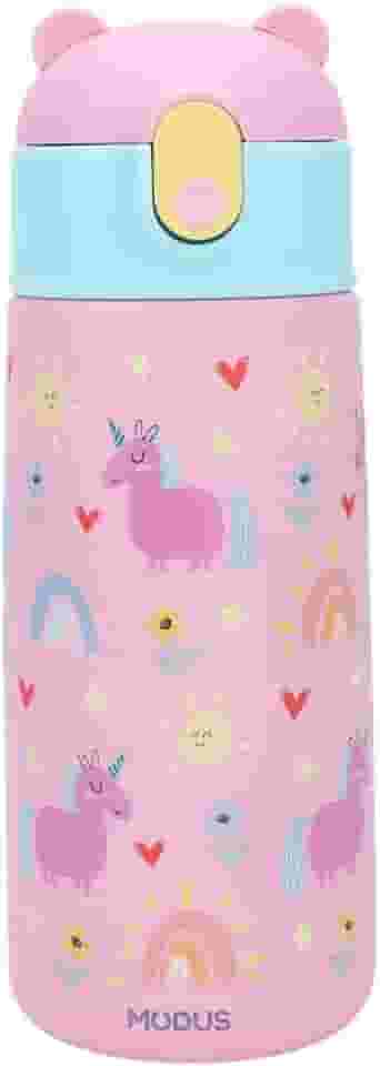 Garrafa Térmica Infantil - 500mL, Parede Dupla Livre de BPA, Anti Vazamento, com Canudo Silicone (Rosa)