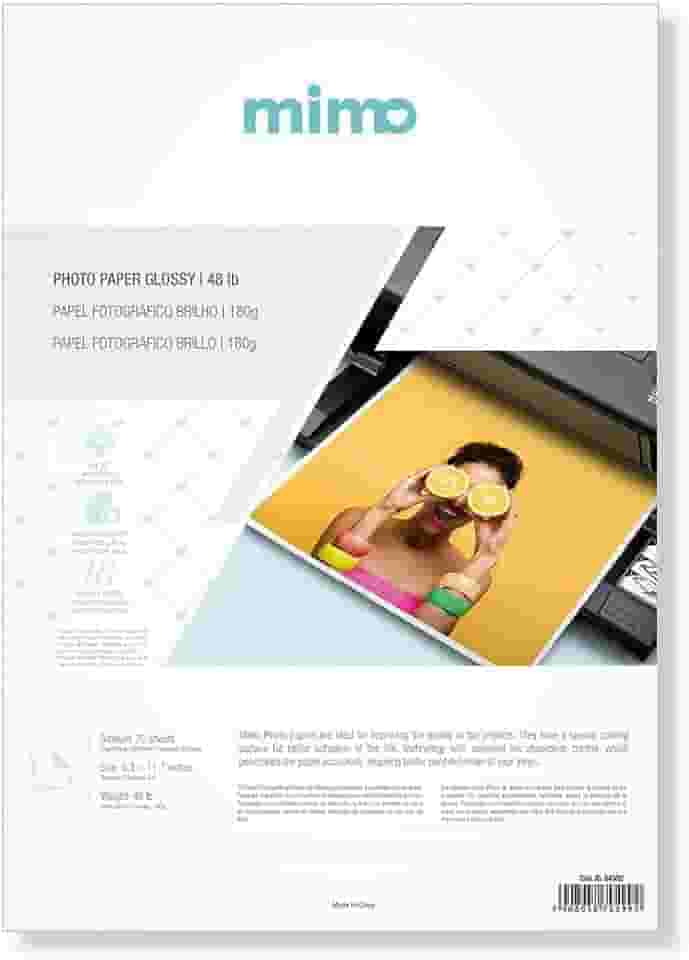 Mimo - Papel Fotográfico Brilho - A4-180g - 20 Fls - Qualidade Premium - Controle de Absorção da Tinta Para Melhor Absorção e Resistente a Água - Gramatura de 180 g/m²
