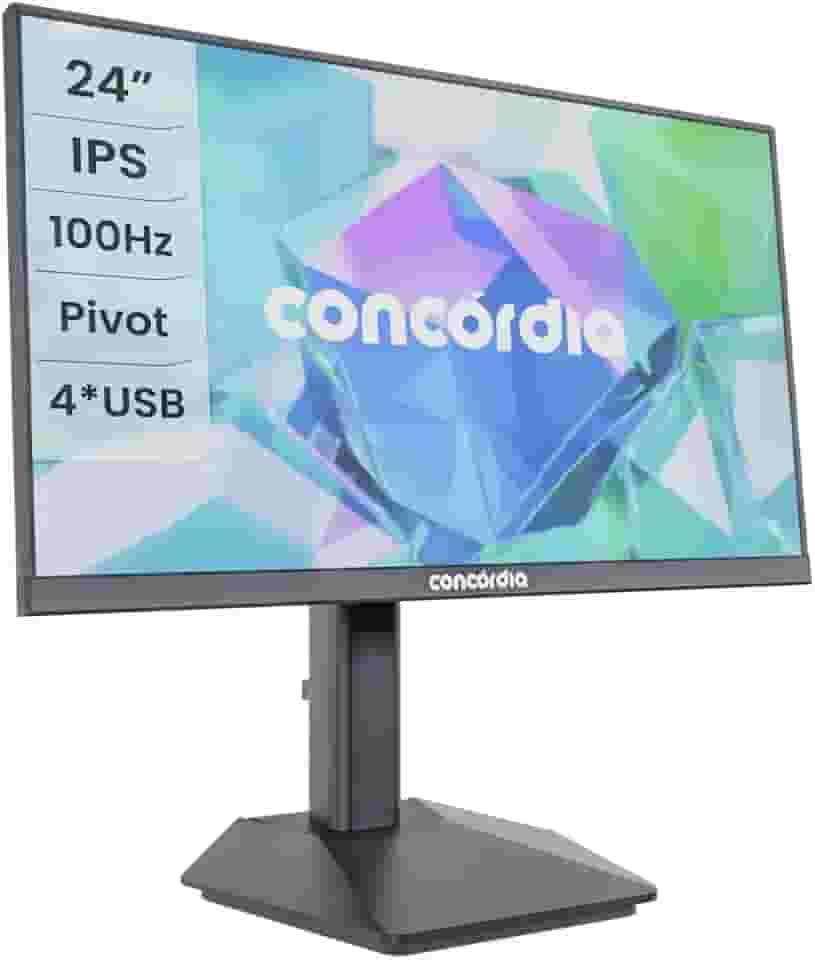 Monitor Concórdia P2404 23,8'' IPS HDMI DP VGA e 4 USB 3.2 Com Ajuste de Altura e Rotação
