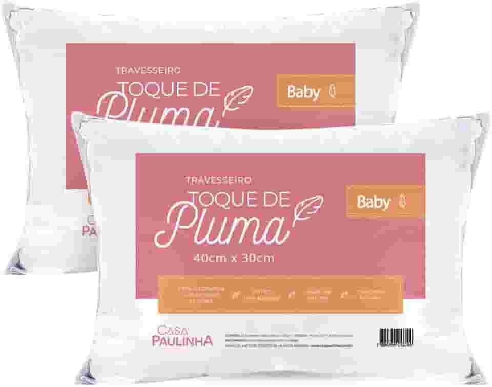 Kit 02 Travesseiros Bebê Toque de Pluma 100% Algodão 200 Fios 40x30cm Lavável em Máquina