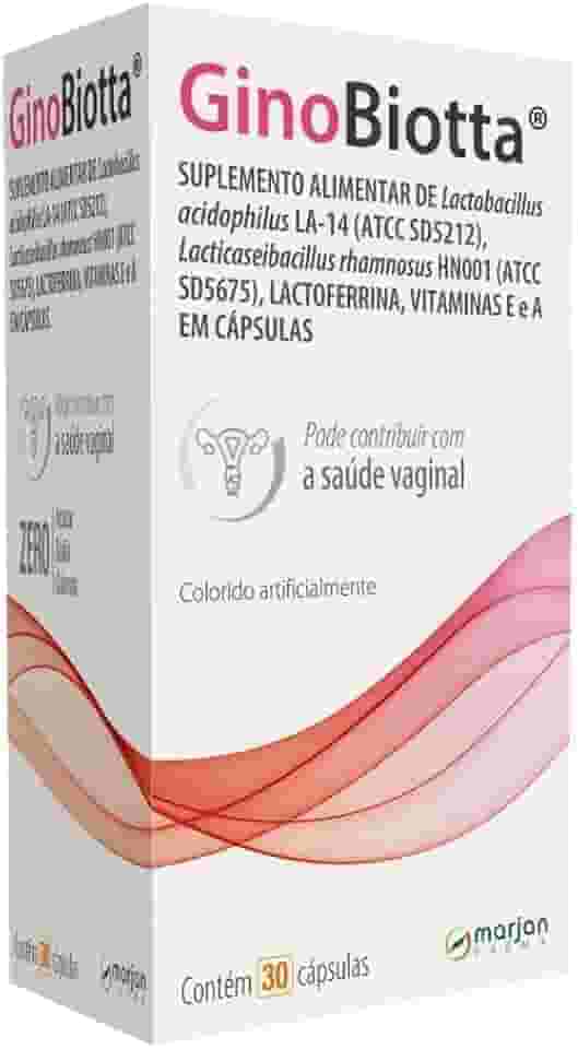 GinoBiotta, Suplemento Probiótico com Lactobacillus, Lactoferrina e Vitaminas para Saúde Vaginal, 30 Cápsulas