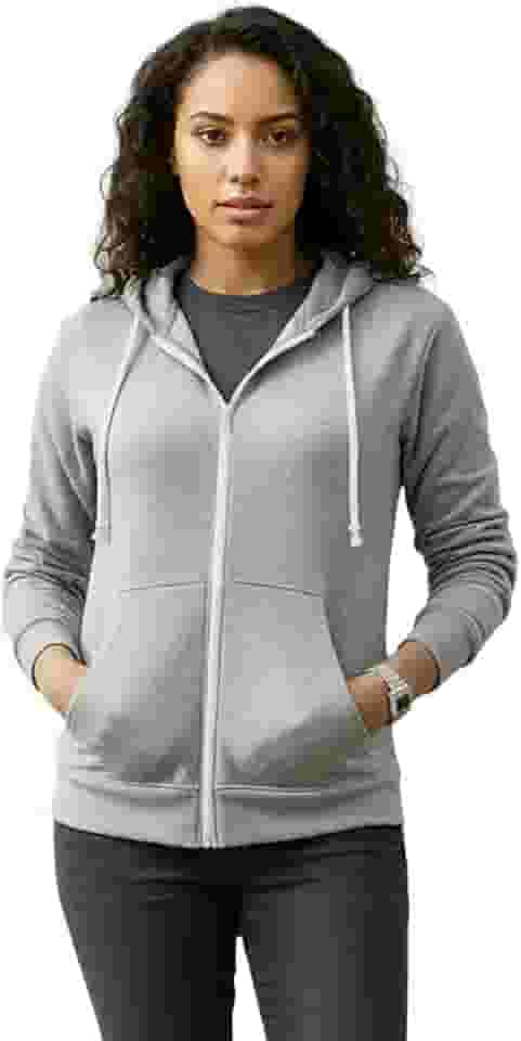 Blusa De Frio Feminina Aberta De Ziper E Capuz Sem Estampa