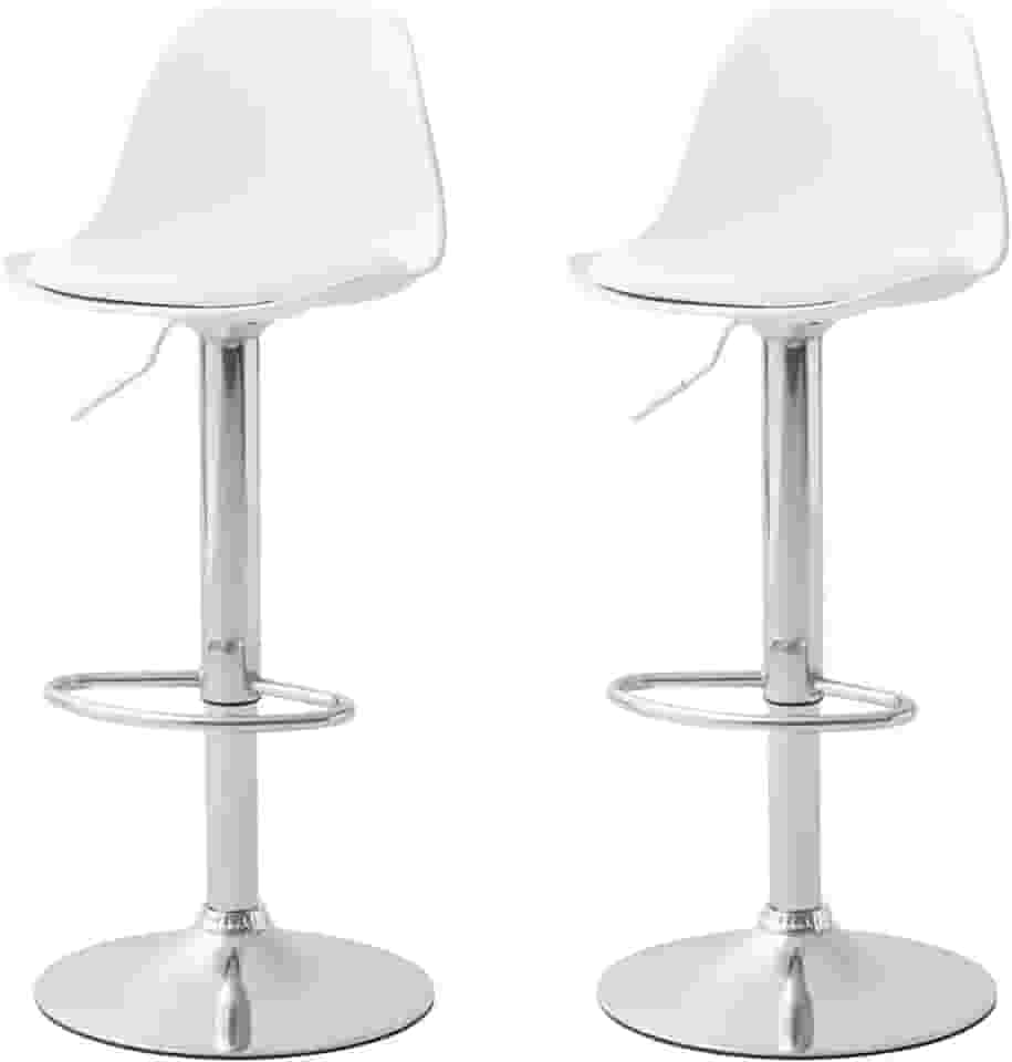 Kit 2 Banquetas Altas Giratórias Brancas com Encosto e Regulagem de Altura Conthey