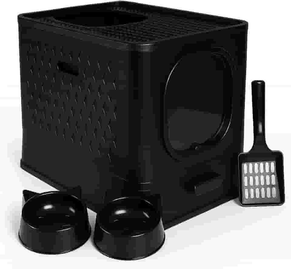 Caixa de Areia Para Gatos Fechada Sandbox Sanitário Furba Grande (Preto)