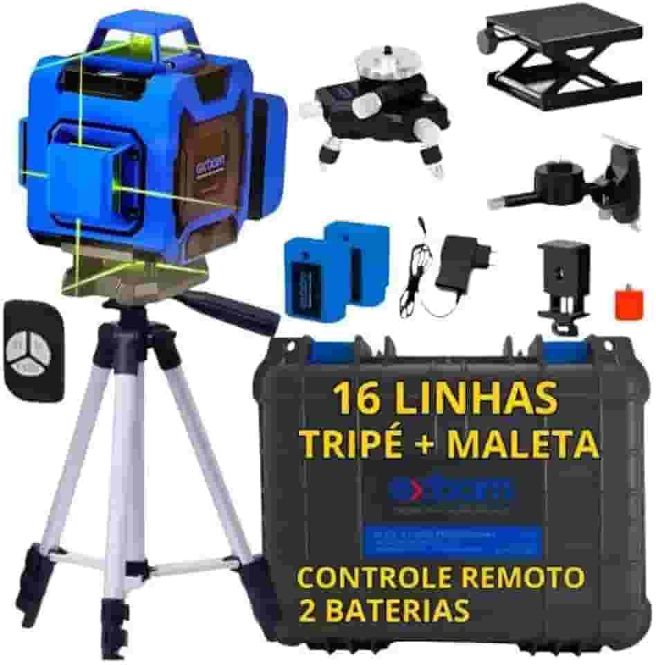 Nível Laser 16 Linhas Profissional, Com Tripé, Maleta, Controle Remoto, 2 Baterias