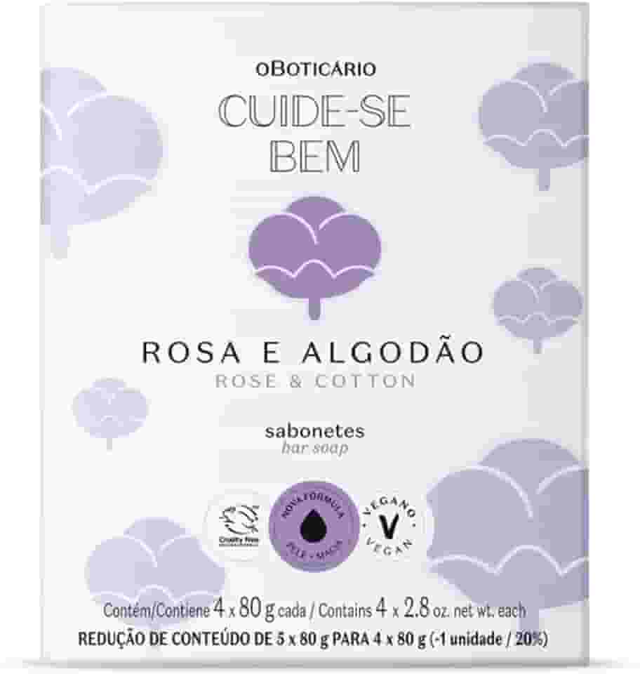 Sabonetes Cuide-se Bem Rosa e Algodão, 4 x 80 g, Veganos