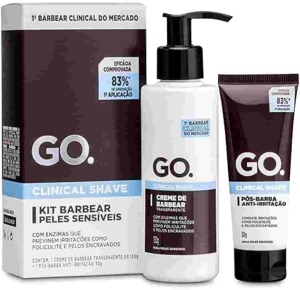 GO. Man Kit Barbear Pele Sensíveis Clinical Creme E Pós-Barba Cicatrizante Anti Foliculite Pelo Encravado Irritação Go Man