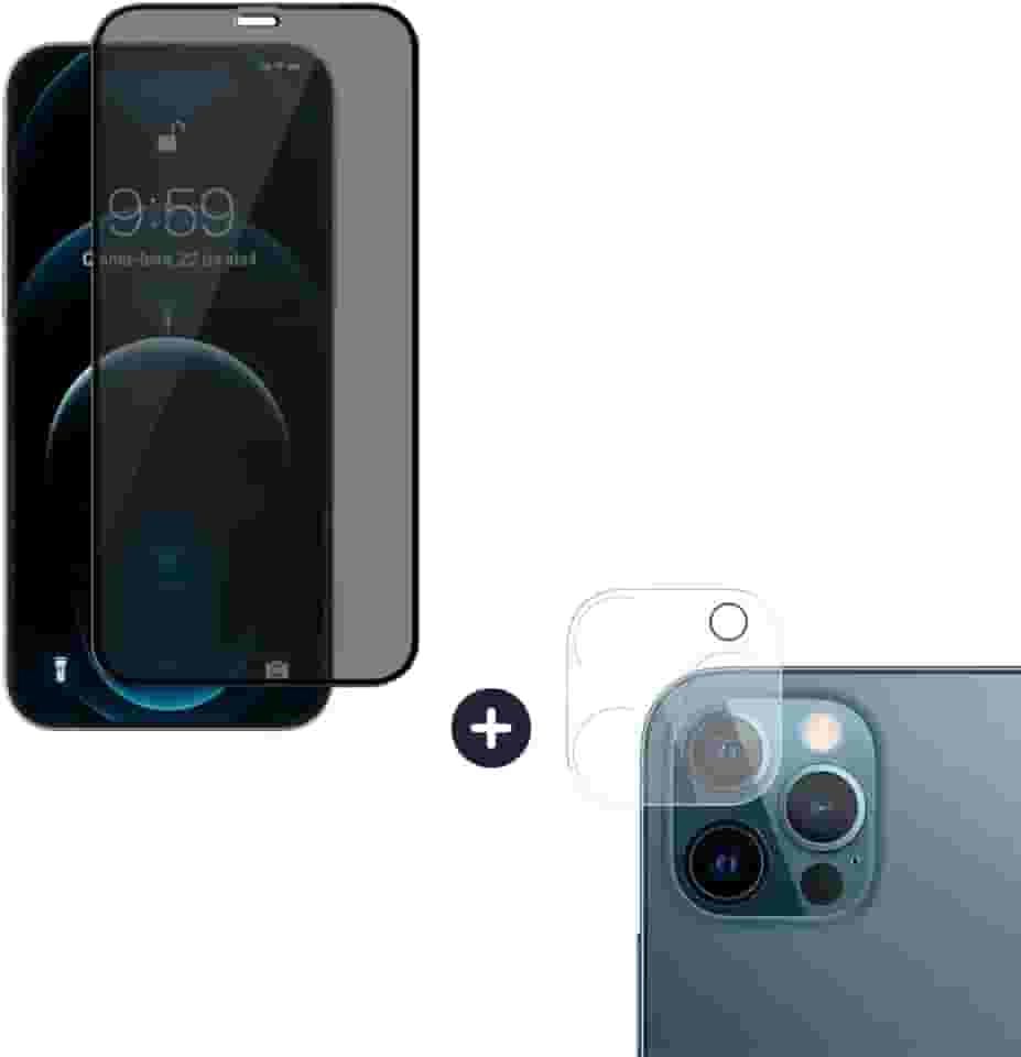 Película De Vidro Privacidade 3D Anti Spy Tela Toda Para iPhone + Película Lente de Câmera (iPhone 12 Pro Max)