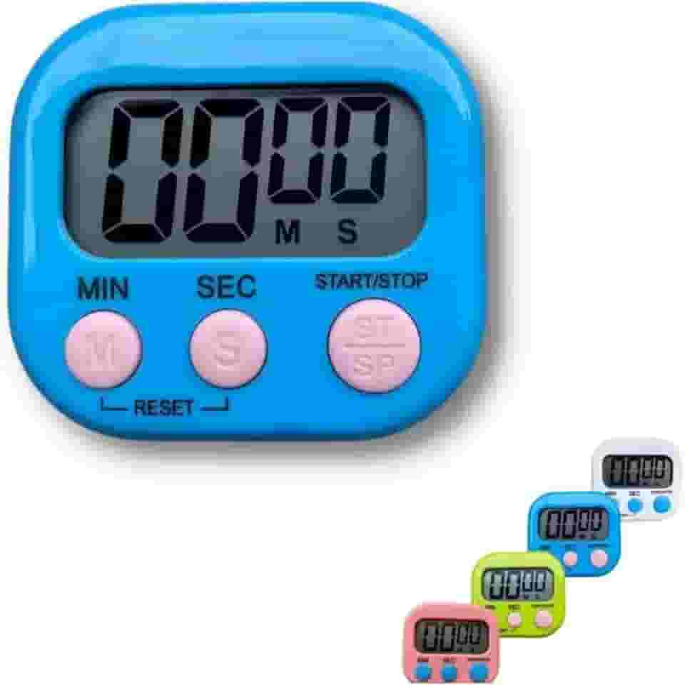 Temporizador Digital com LCD, Cronômetro de Cozinha Magnético, Controle Minutos, Segundos, Cor (AZUL)