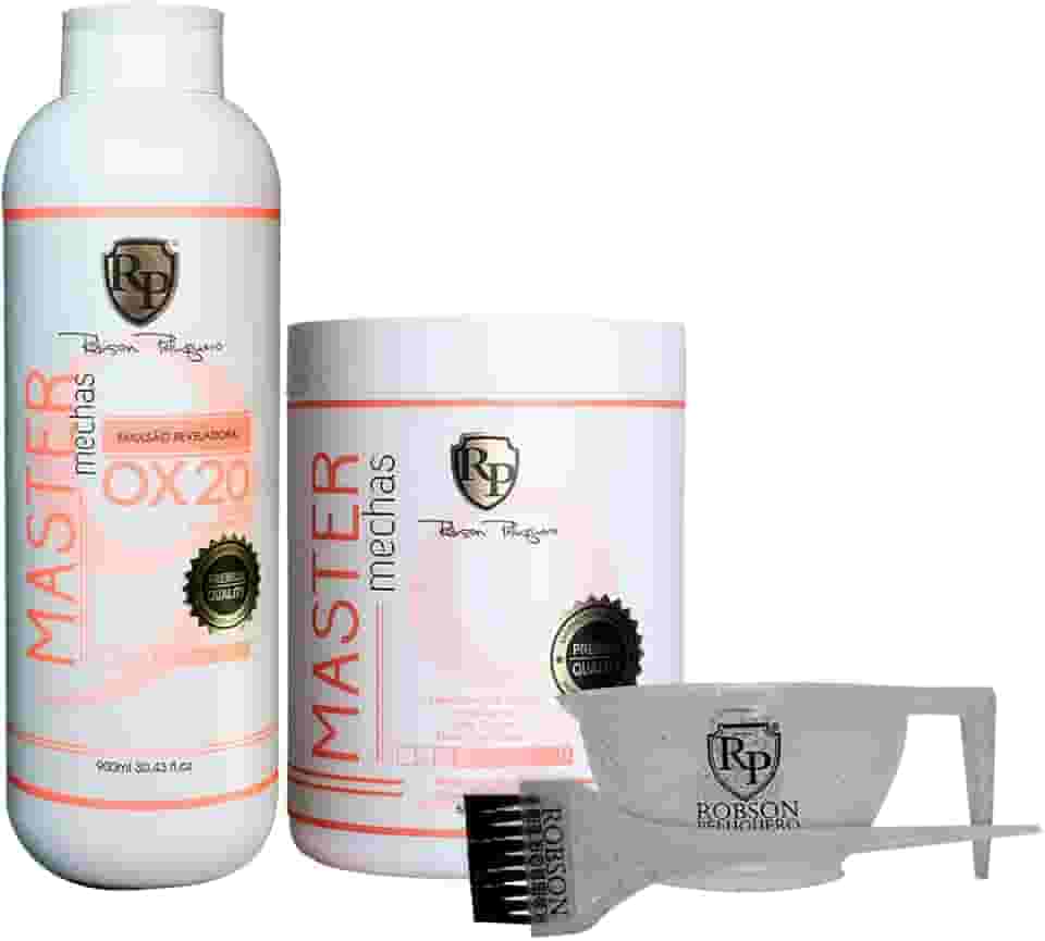Kit de Descoloração Pó Descolorante Master Mechas + OX20 com Emulsão Reveladora + Aplicador Robson Peluquero