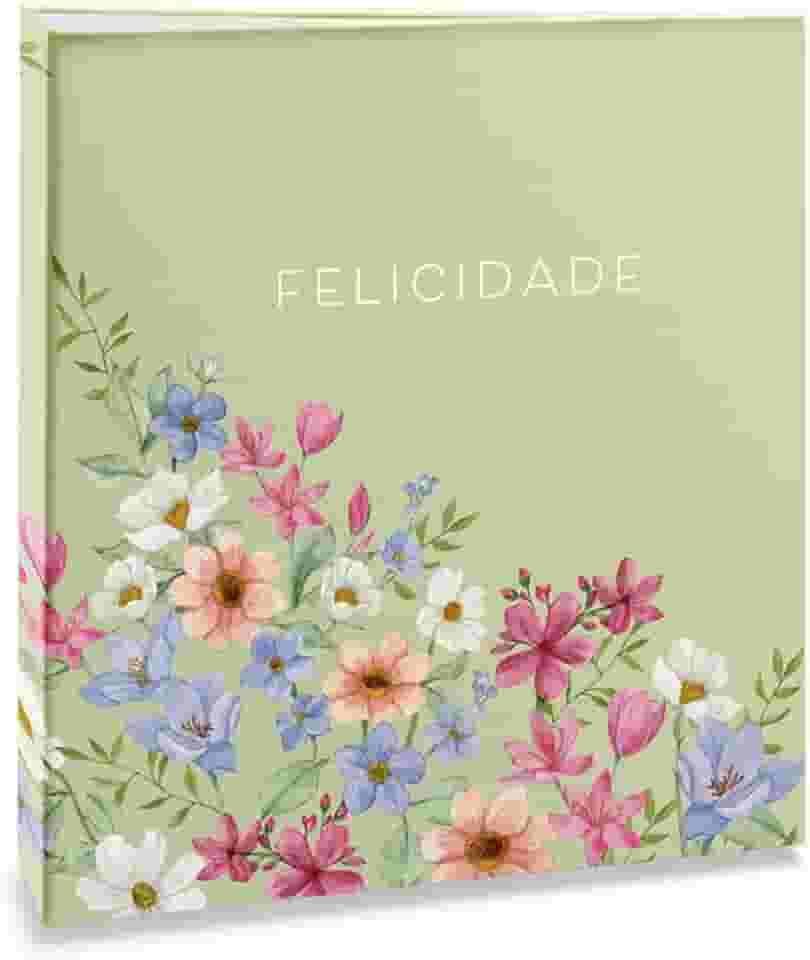 Álbum de fotos Ical, encadernação tradicional, para 120 fotos 10x15cm - envelope plástico transparente - linha Floral - modelo floral suave - felicidade - 327
