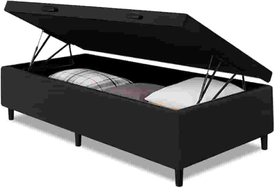 Cama Box com Baú Solteiro 0,88 com 41cm de Altura Prince Preto