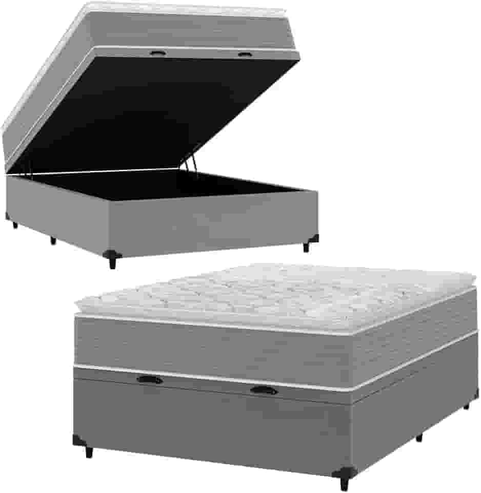 Cama Box Baú Casal Molas Ensacadas Pillow Top 138x188x66cm Martino Cinza Umaflex