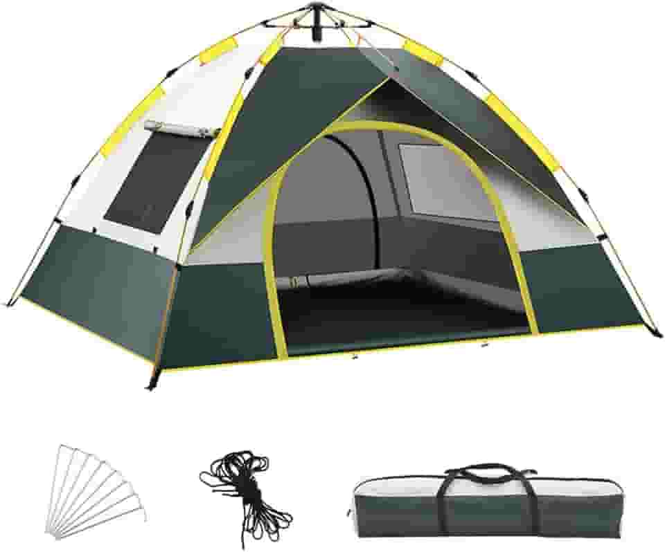 Barraca de camping Dome para 3-4 pessoas Barraca de instalação rápida ao ar livre à prova de vento e à prova de chuva Abrigo de proteção ultravioleta com 2 portas e 2 janelas para acampamento ao ar