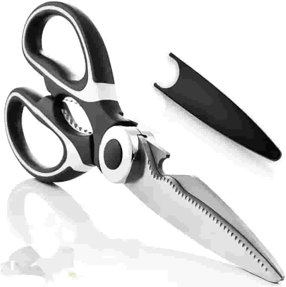 Tesoura de Cozinha Multiuso, Aço Inox Premium, Cabo Emborrachado com Bainha