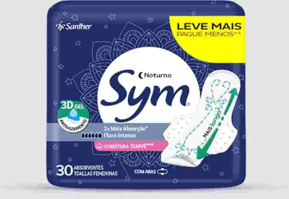 Sym Absorvente Premium Noturno Suave Com Abas Branco, 30 Unidades