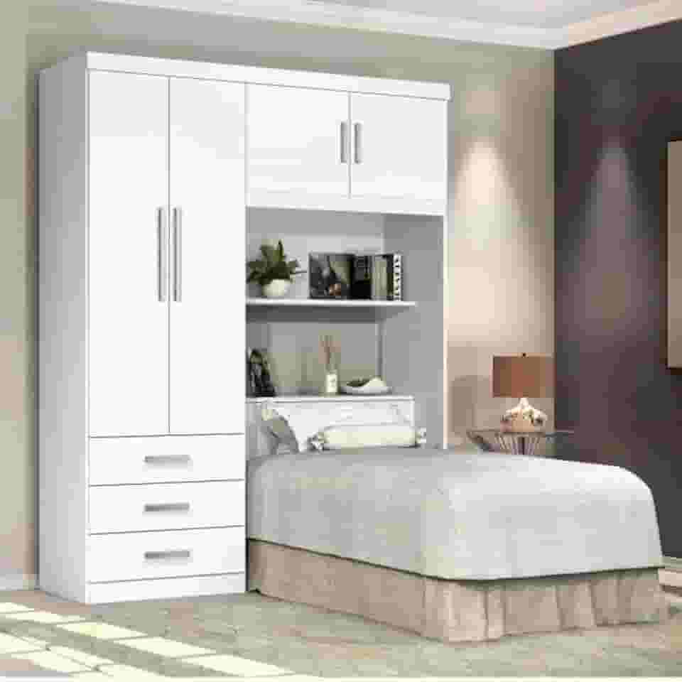 Guarda Roupa Solteiro com Cabeceira 4 Portas Cancun J&a Móveis Branco