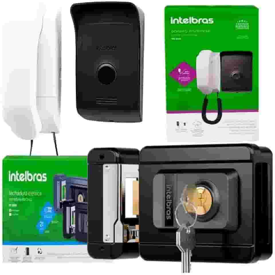 Porteiro Eletrônico Interfone Residencial Ipr1010 + Fechadura Eletrica Cilindro Fixo Fx 1500 Preta Intelbras