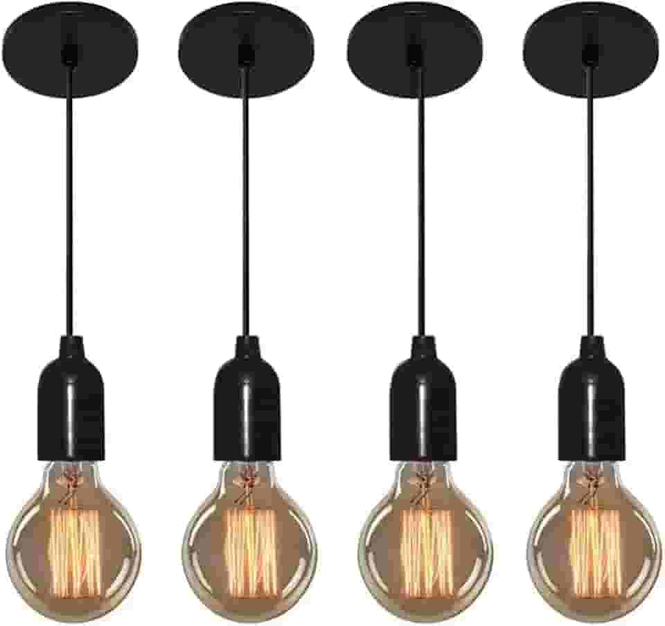Kit 4 Lustre Pendente Luminária Suporte para Lâmpada não Inclusa, Vivare Iluminação, Pendente4149/4 PR, Preto, Pequeno